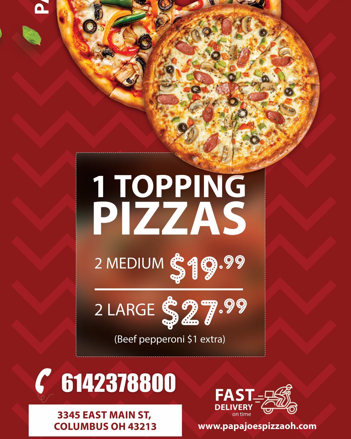 Two 12'' Medium One Topping Pizzas Saturday Special