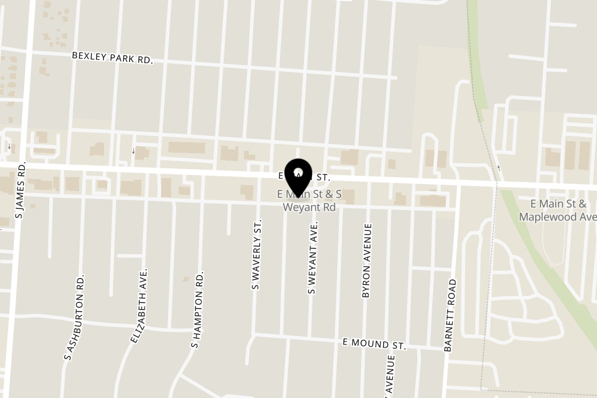 Map showing the location of Papa Joe's Pizza on 3345 E Main St in Columbus
